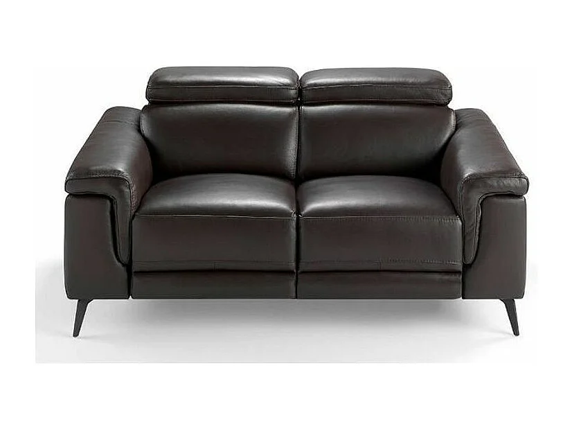 Canapé 2 places relax électrique cuir marron foncé Alavy