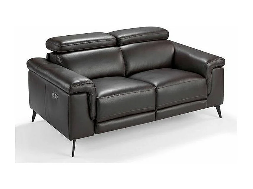 Canapé 2 places relax électrique cuir marron foncé Alavy
