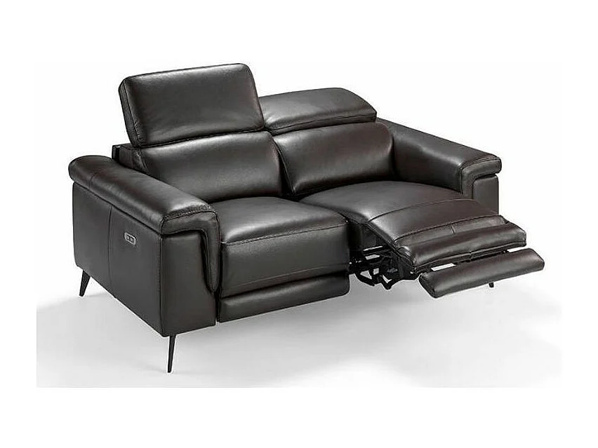 Canapé 2 places relax électrique cuir marron foncé Alavy