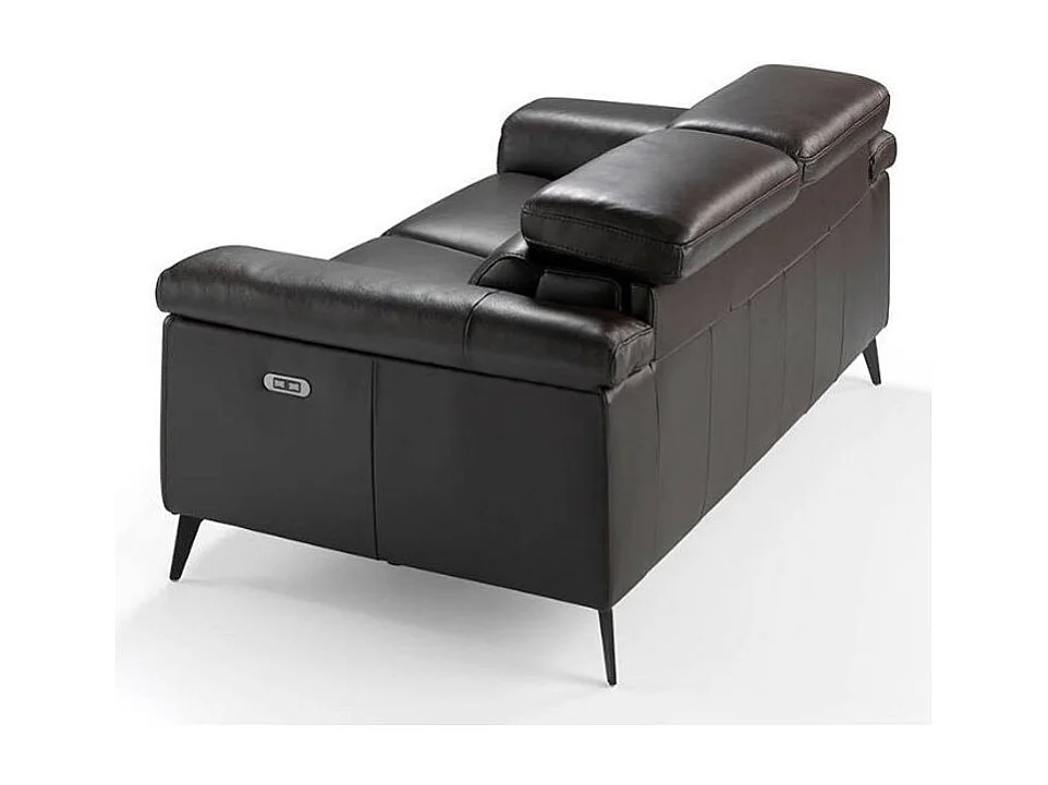 Canapé 2 places relax électrique cuir marron foncé Alavy