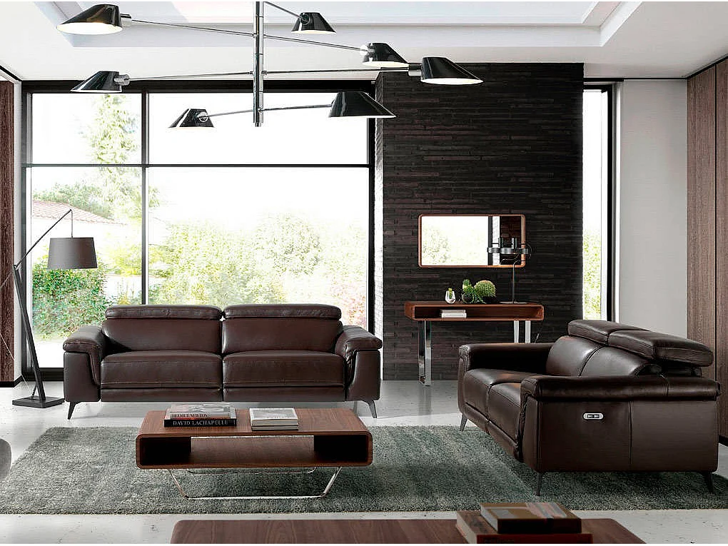 Canapé 2 places relax électrique cuir marron foncé Alavy