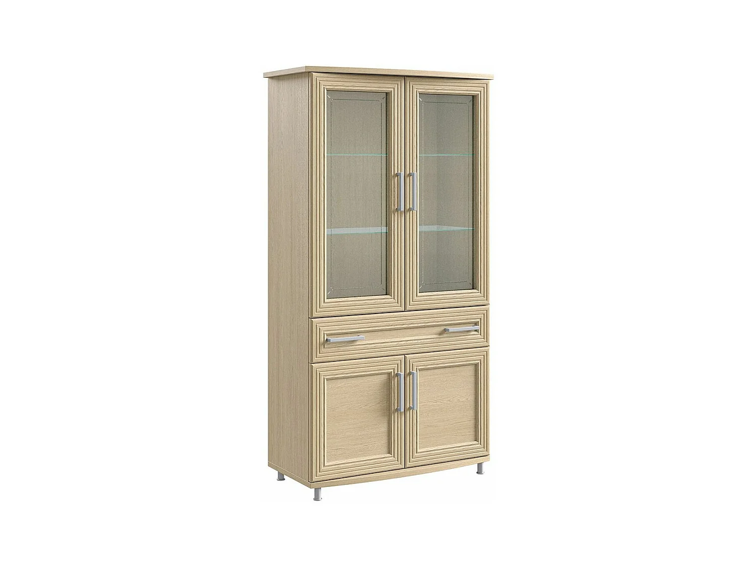 Vitrine moderne 4 portes 1 tiroir chêne clair Italino 105cm