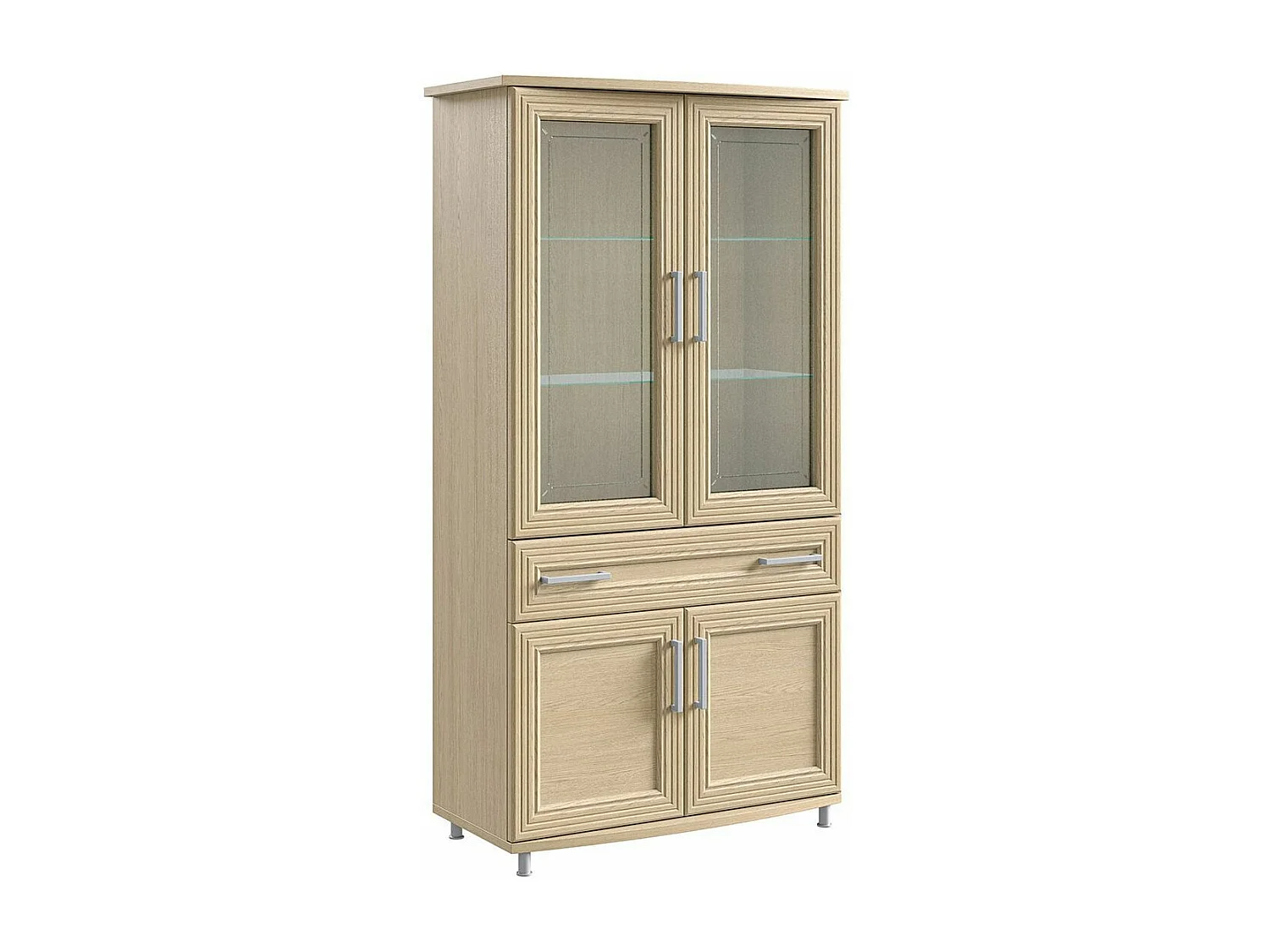 Vitrine moderne 4 portes 1 tiroir chêne clair Italino 105cm