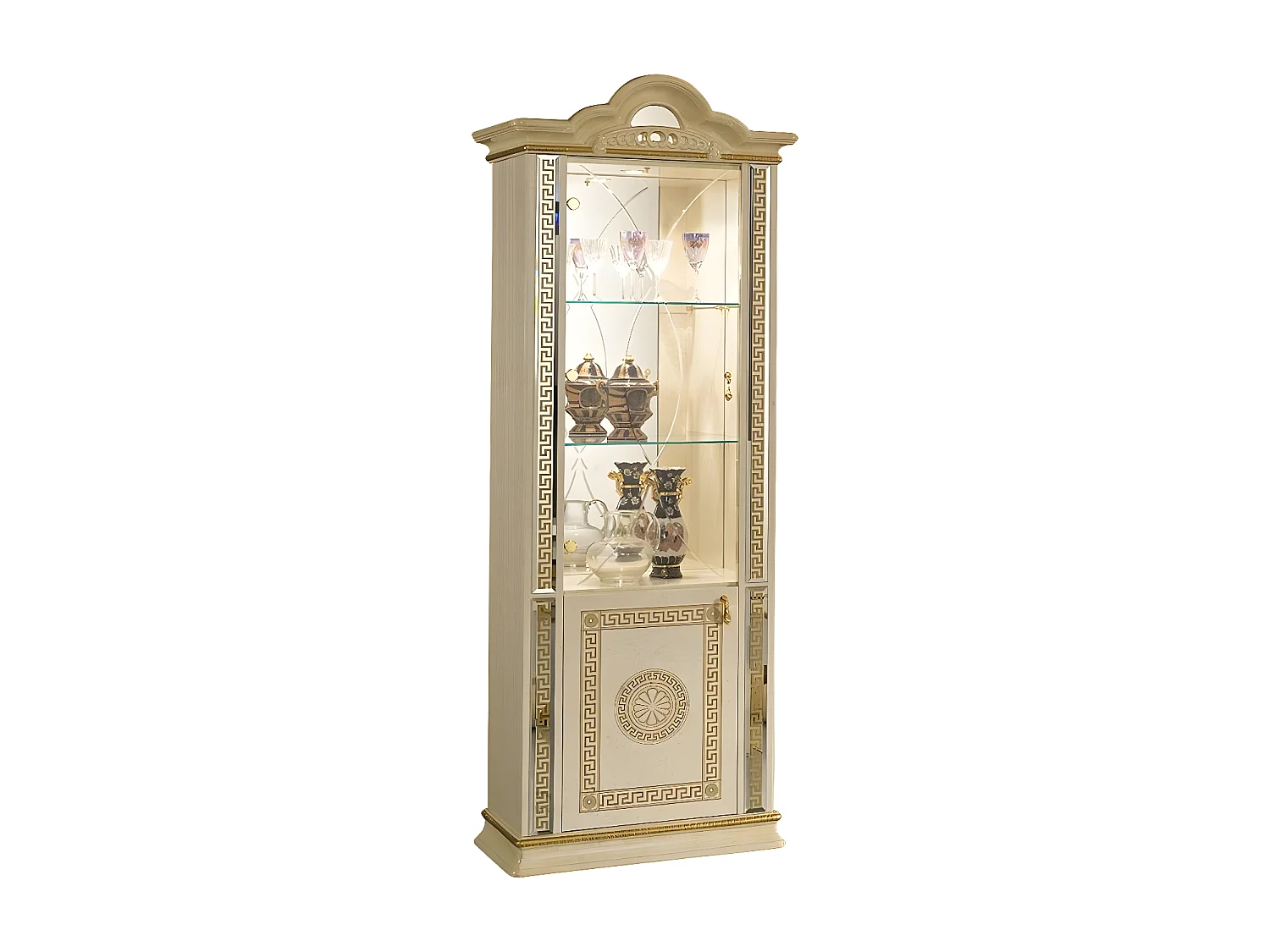 Vitrine 2 portes bois vernis laqué brillant beige et doré Venus 78cm