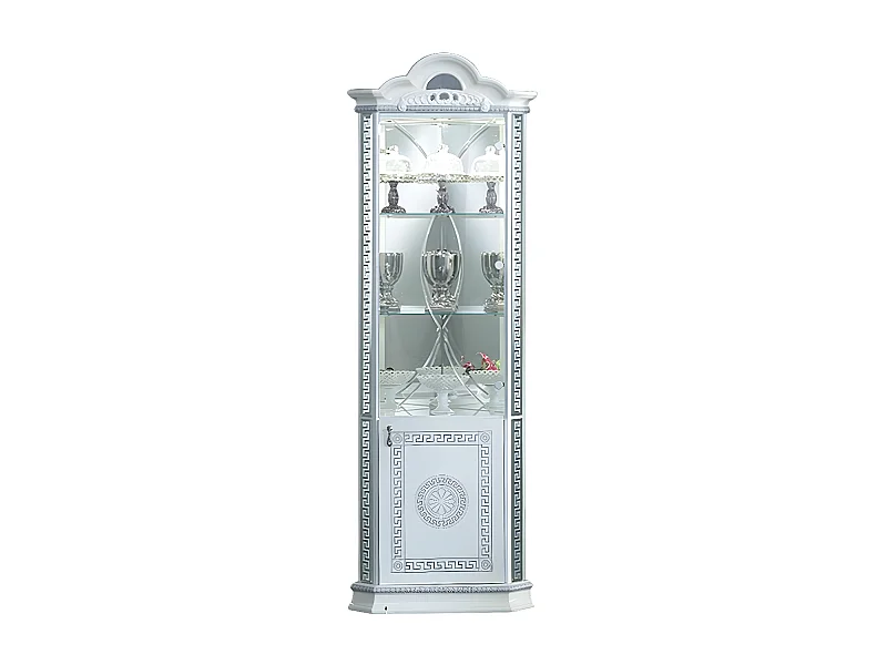 Vitrine d'angle bois vernis laqué brillant blanc et gris Venus 64cm