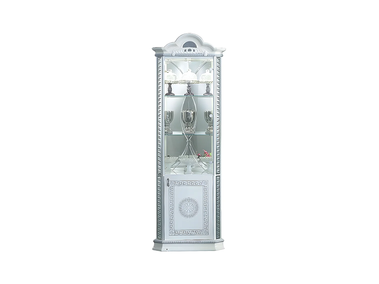 Vitrine d'angle bois vernis laqué brillant blanc et gris Venus 64cm