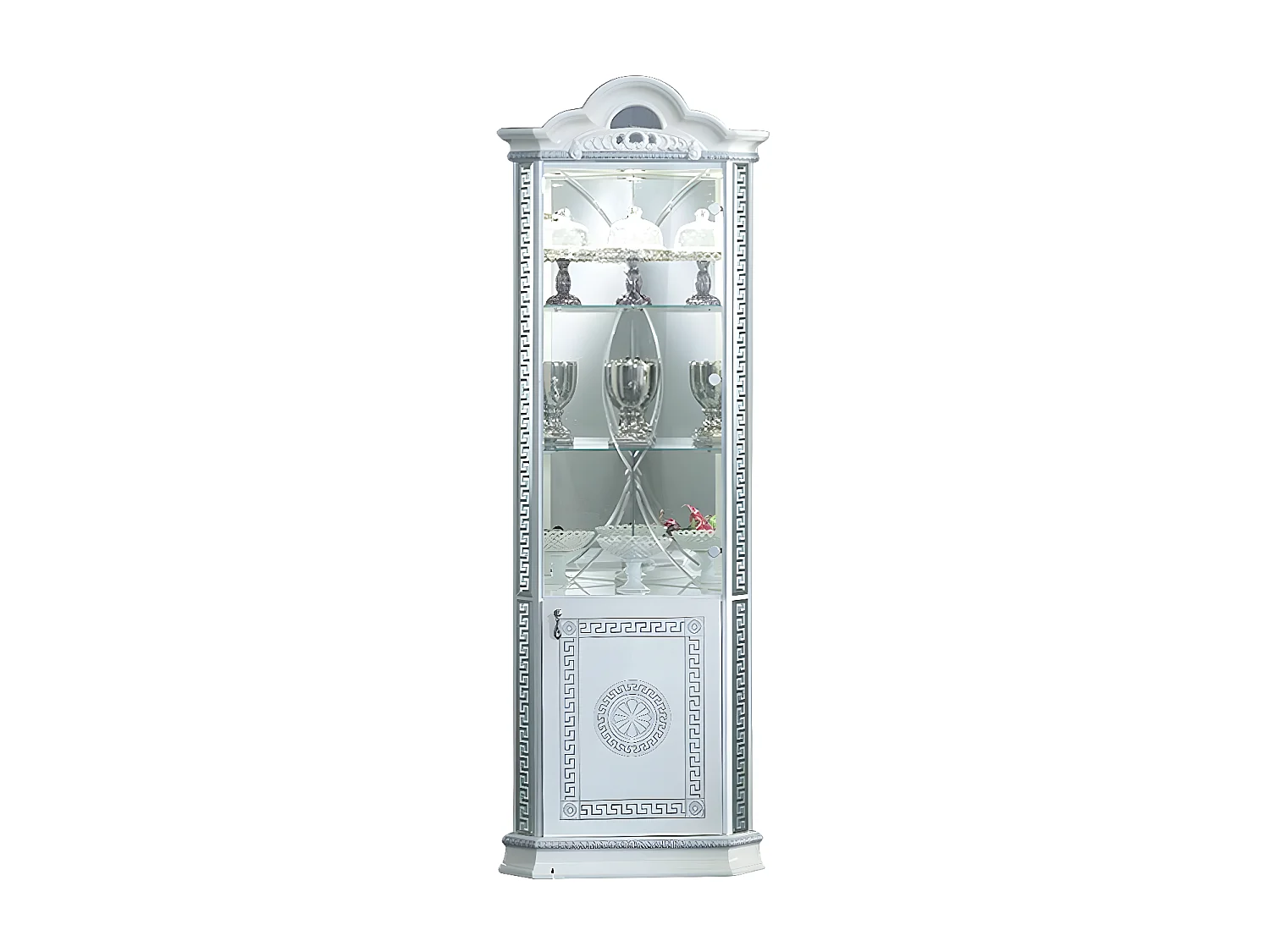 Vitrine d'angle bois vernis laqué brillant blanc et gris Venus 64cm