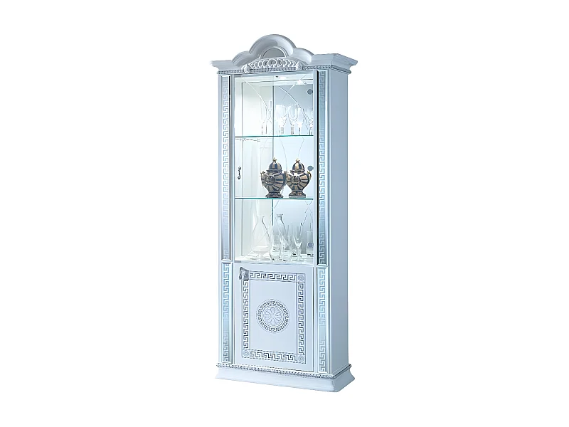 Vitrine 2 portes bois vernis laqué brillant blanc et gris Venus 78cm