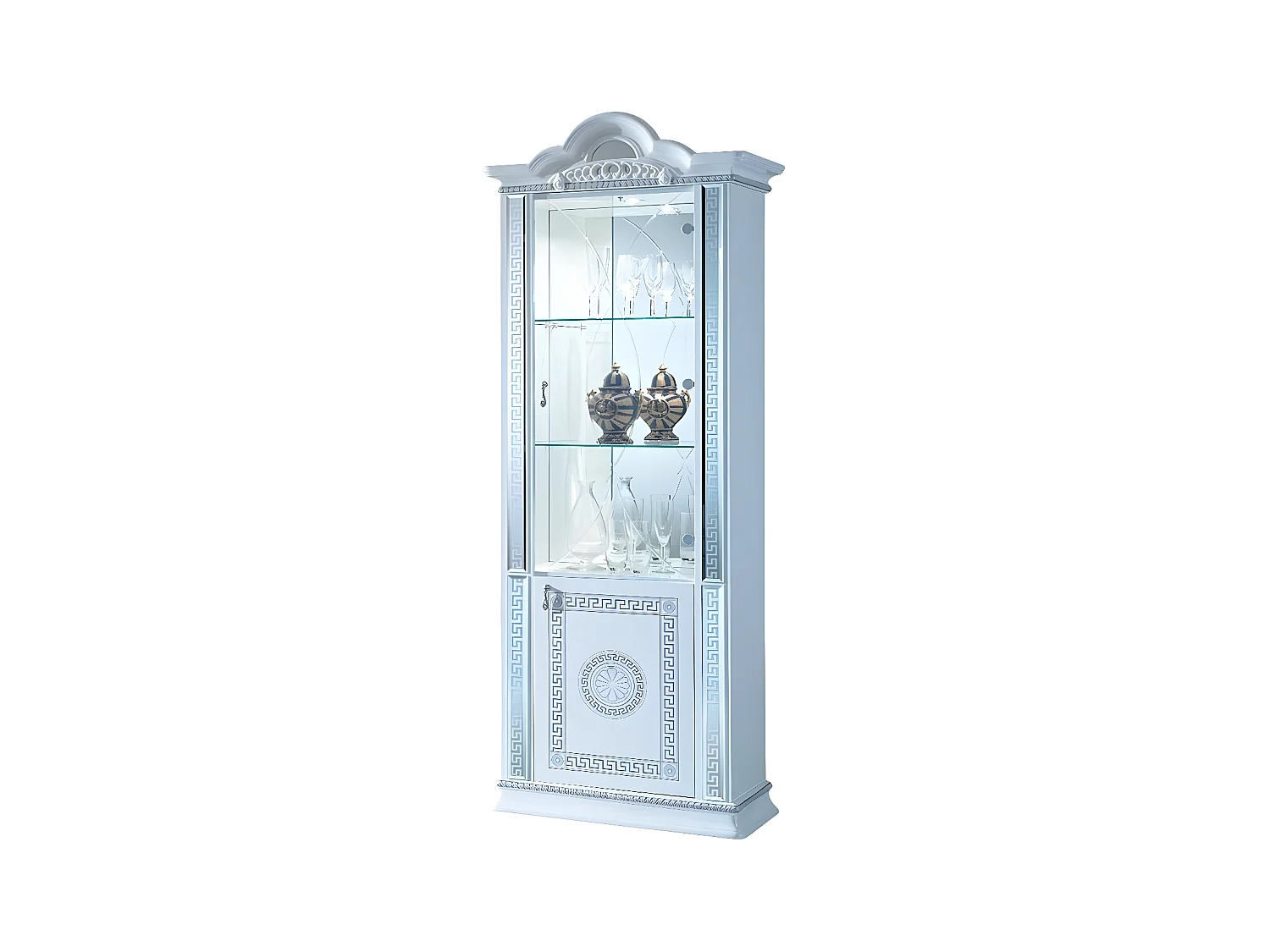 Vitrine 2 portes bois vernis laqué brillant blanc et gris Venus 78cm