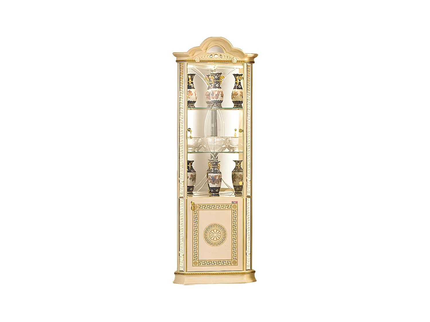 Vitrine d'angle bois vernis laqué brillant beige et doré Venus 64cm