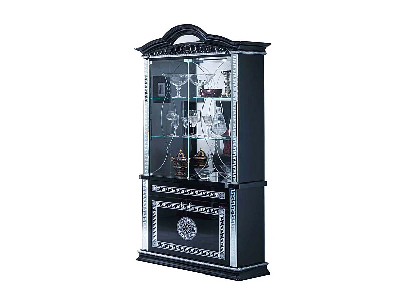 Vitrine 4 deuren 1 lade glanzend gelakt hout zwart en grijs Venus 105 cm