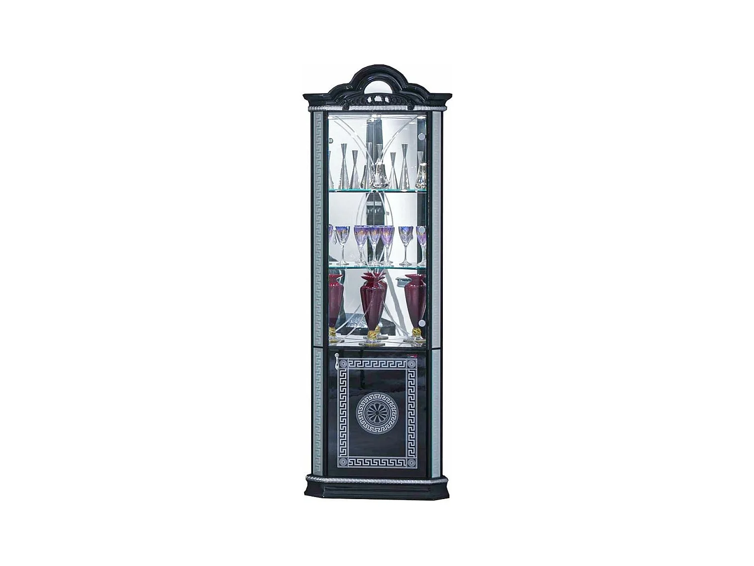 Vitrine 2 portes bois vernis laqué brillant noir et gris Venus 78cm