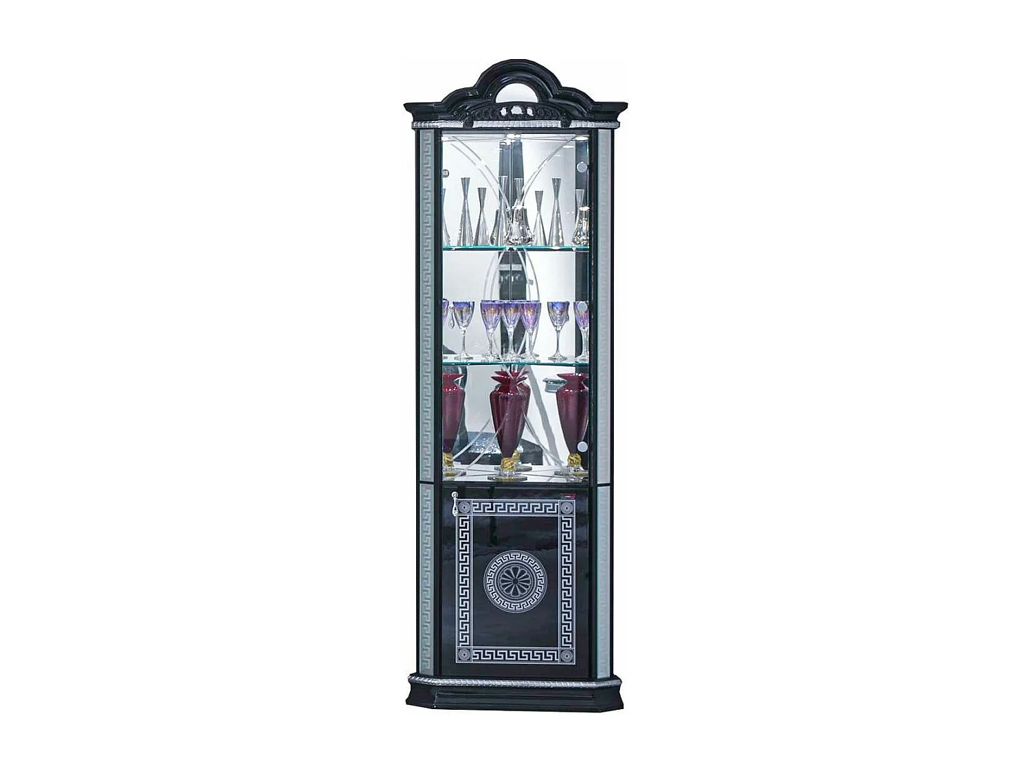 Vitrine 2 portes bois vernis laqué brillant noir et gris Venus 78cm