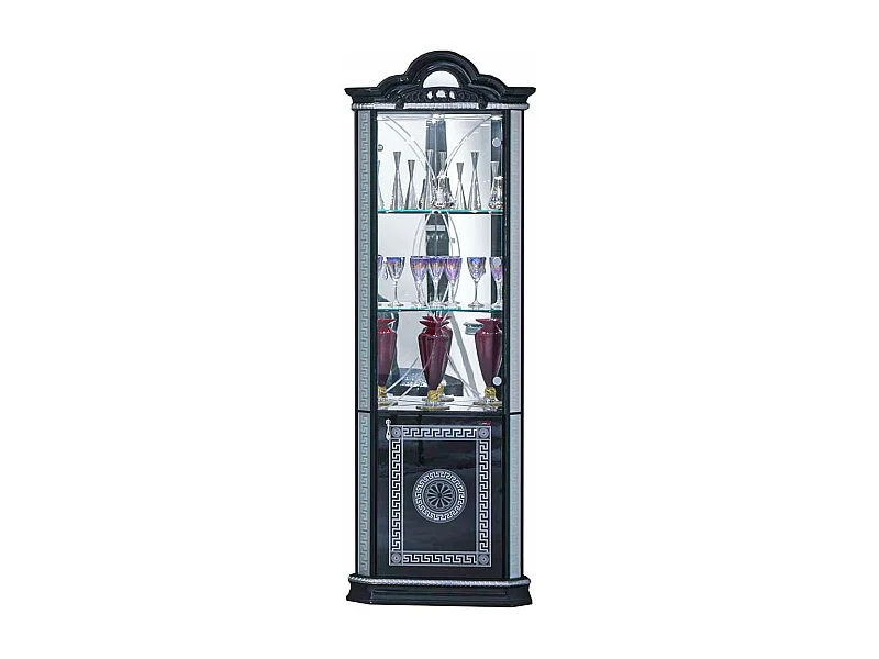 Vitrine 2 portes bois vernis laqué brillant noir et gris Venus 78cm