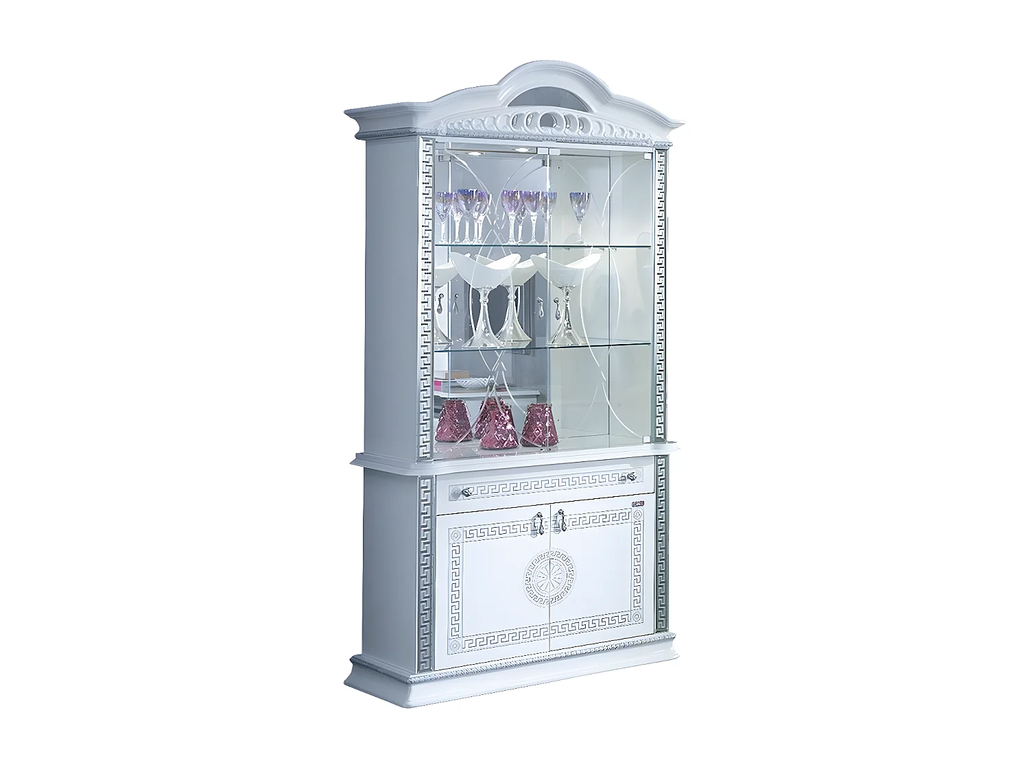 Vitrine 4 deuren 1 lade glanzend gelakt hout in wit en grijs Venus 105 cm