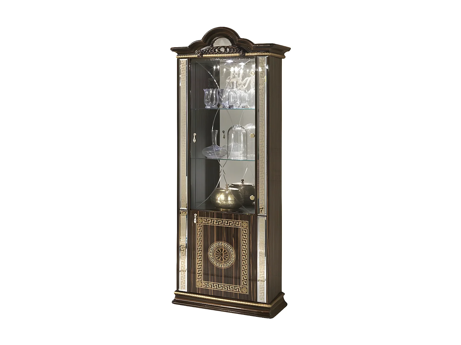 Vitrine 2 portes bois vernis laqué brillant marron et doré Venus 78cm