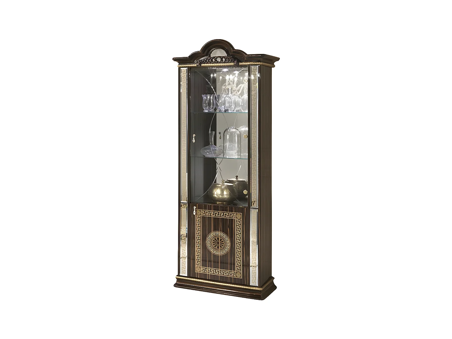 Vitrine 2 portes bois vernis laqué brillant marron et doré Venus 78cm