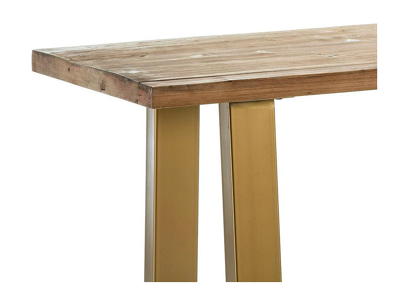 Consola de madera maciza clara con patas de metal dorado 160 cm