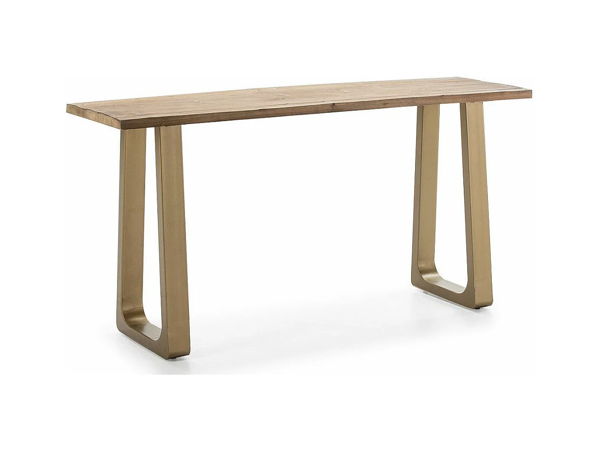 Console bois massif clair et pieds métal doré 160cm