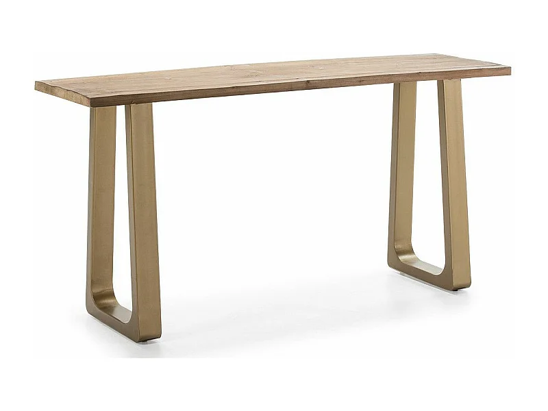Console licht massief hout en goudkleurige metalen poten 160 cm