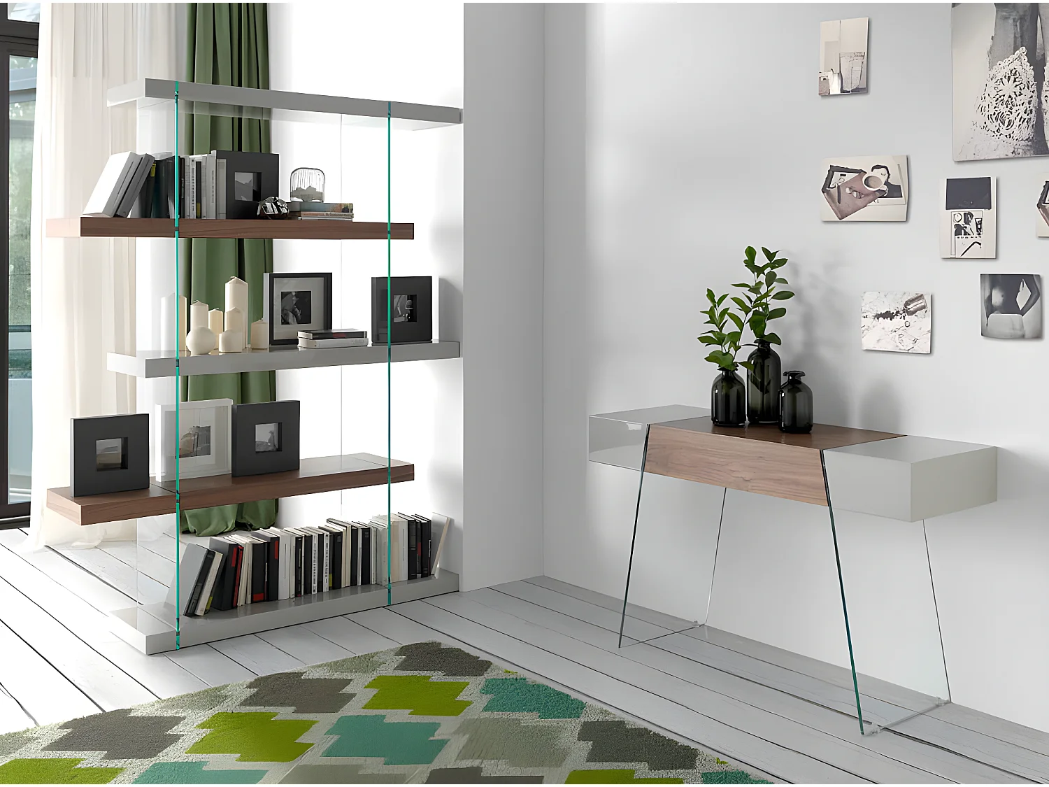 Console moderne bois noyer et laqué Roma-Couleur Turquoise