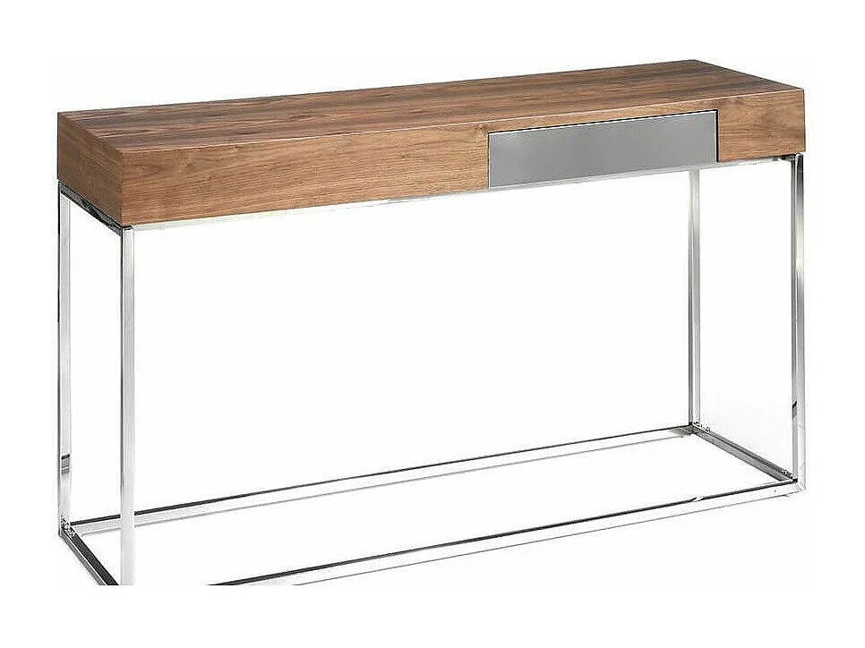 Console bois de noyer et acier argenté mat Carla 135cm