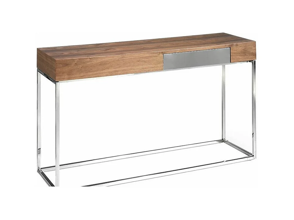 Console walnoothout en mat zilverstaal Carla 135 cm