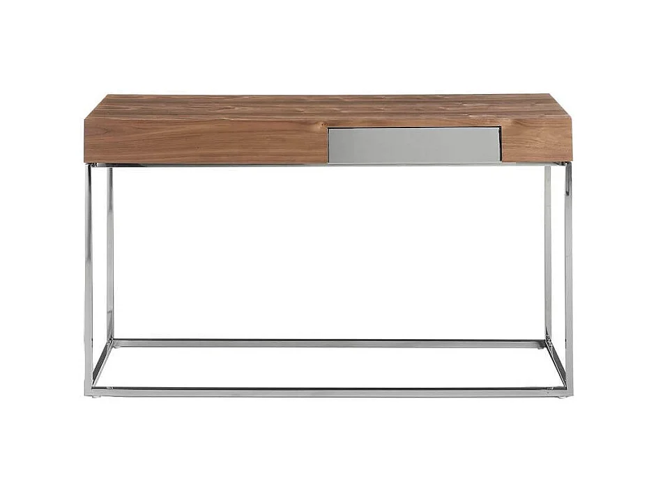 Console bois de noyer et acier argenté mat Carla 135cm