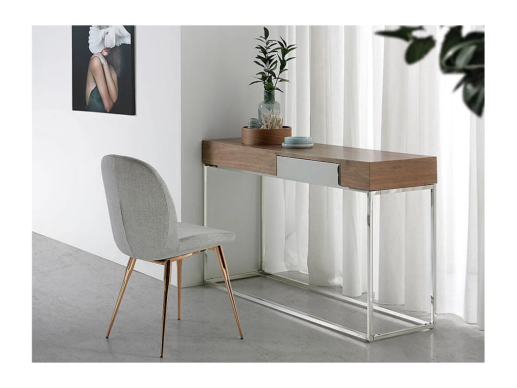 Console bois de noyer et acier argenté mat Carla 135cm