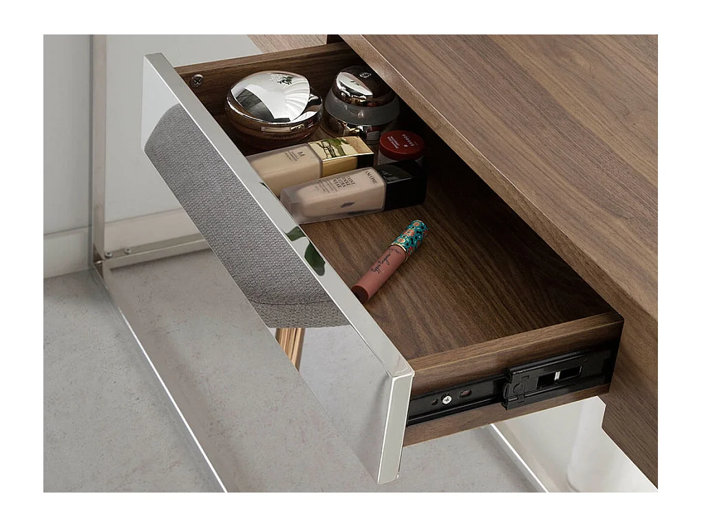 Console bois de noyer et acier argenté mat Carla 135cm