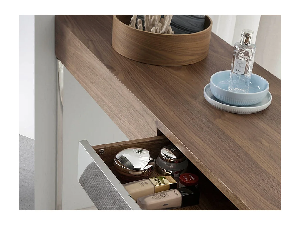 Console bois de noyer et acier argenté mat Carla 135cm