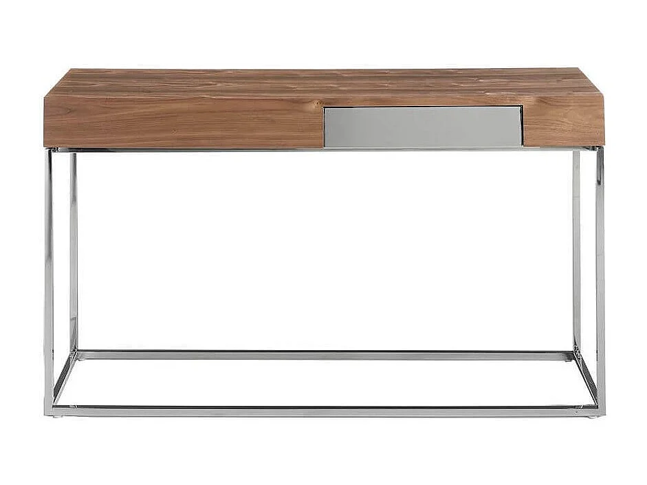 Console bois de noyer et acier argenté mat Carla 135cm