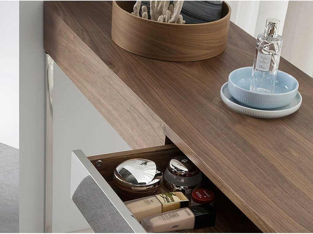 Console bois de noyer et acier argenté mat Carla 135cm