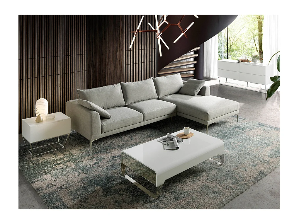 Table basse design laqué et acier chromé Romy 120cm-Couleur Céleste