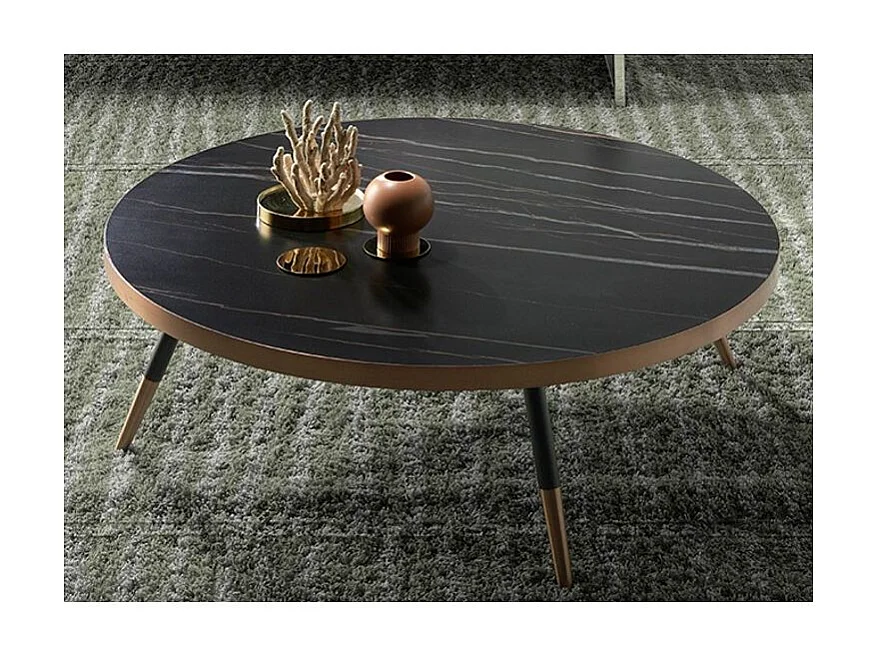 Salontafel van gemarmerd porselein en tweekleurige stalen poten Madé