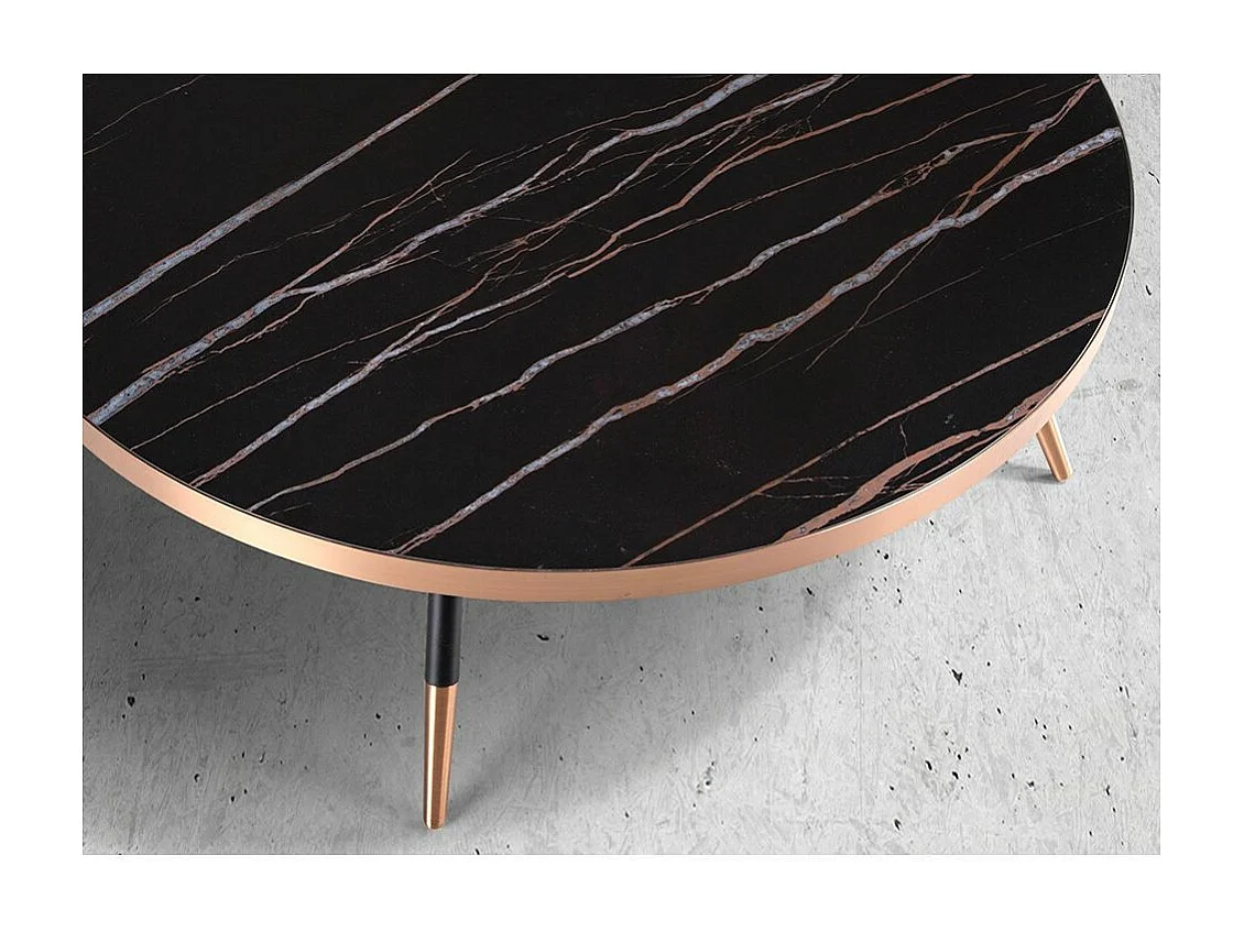 Salontafel van gemarmerd porselein en tweekleurige stalen poten Madé