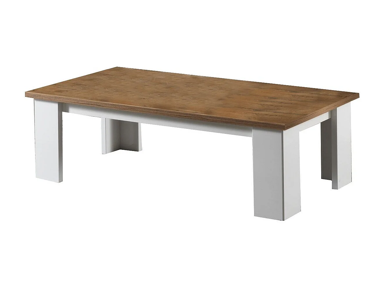 Table basse rectangulaire bois Oak et blanc brillant Sting 120cm