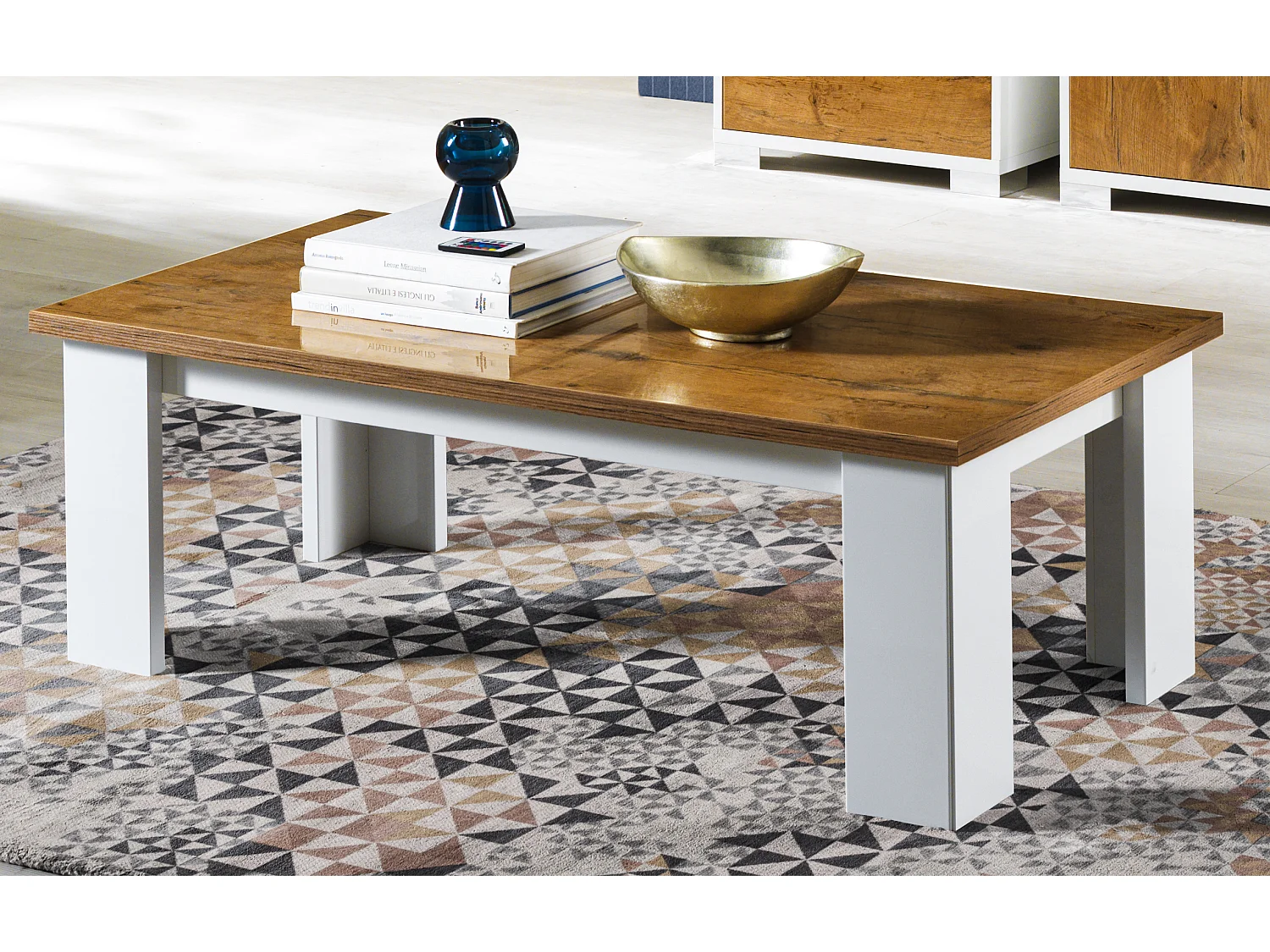 Table basse rectangulaire bois Oak et blanc brillant Sting 120cm