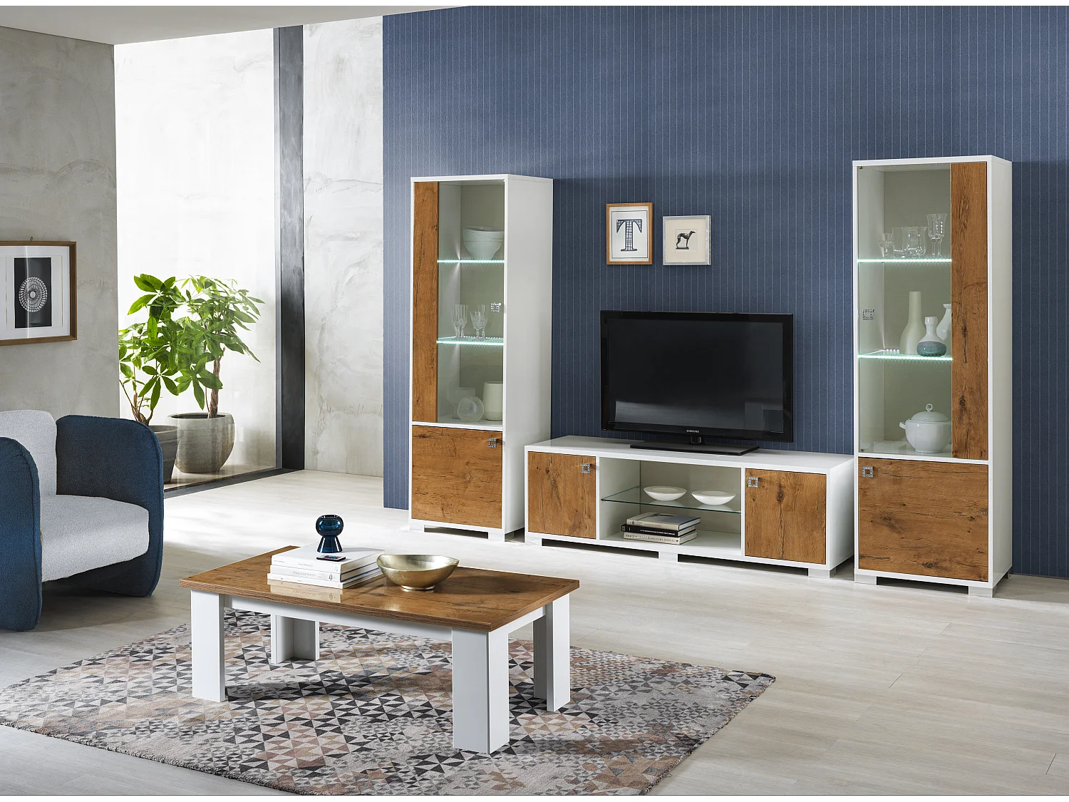 Table basse rectangulaire bois Oak et blanc brillant Sting 120cm