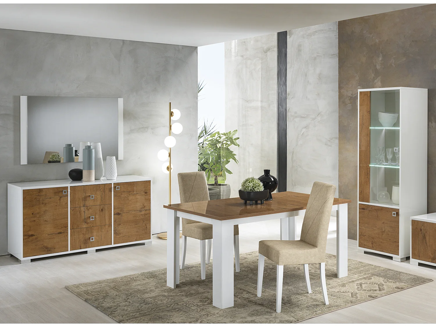 Table basse rectangulaire bois Oak et blanc brillant Sting 120cm