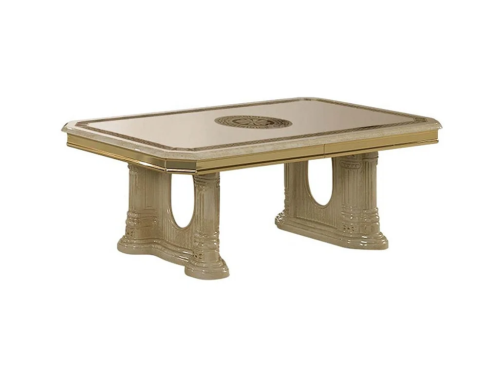 Table basse rectangulaire bois vernis laqué brillant beige et doré Vinza 130cm