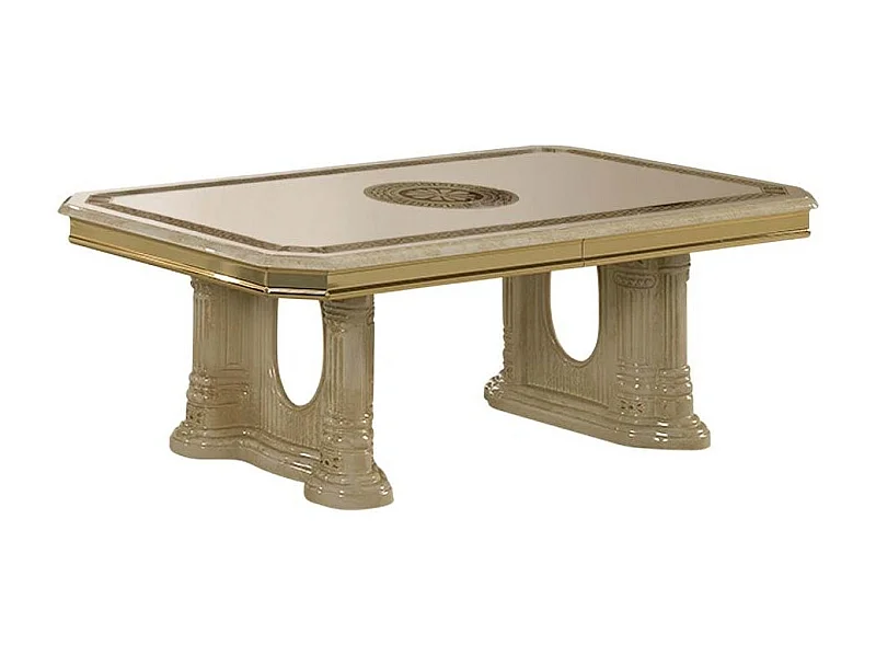 Table basse rectangulaire bois vernis laqué brillant beige et doré Vinza 130cm