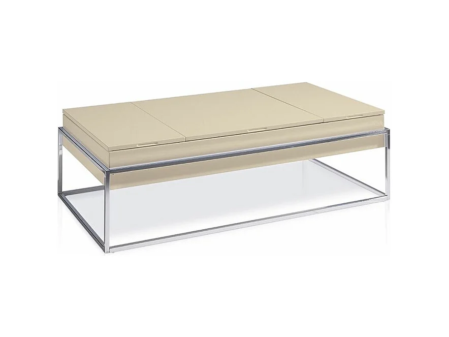 Table basse relevable Laquée Crème Pied acier chromé Venusa