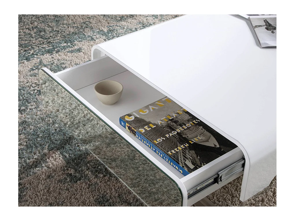 Table basse design laqué et acier chromé Romy 120cm-Couleur Dessert