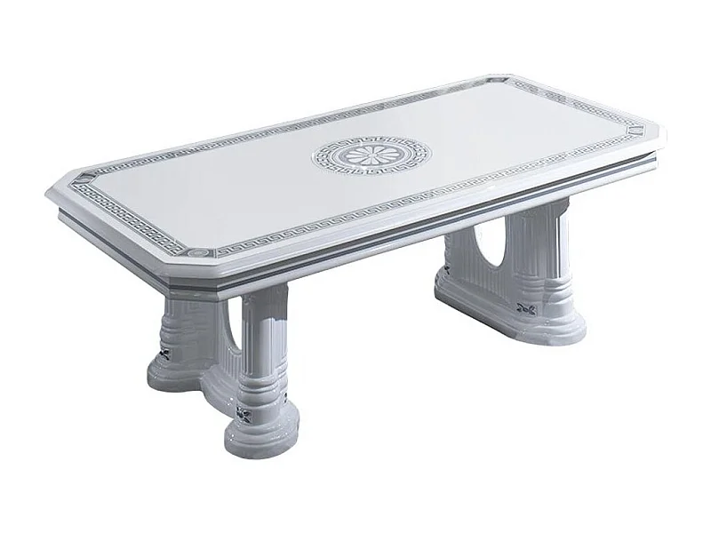 Table basse rectangulaire bois vernis laqué brillant blanc et gris Vinza 130cm