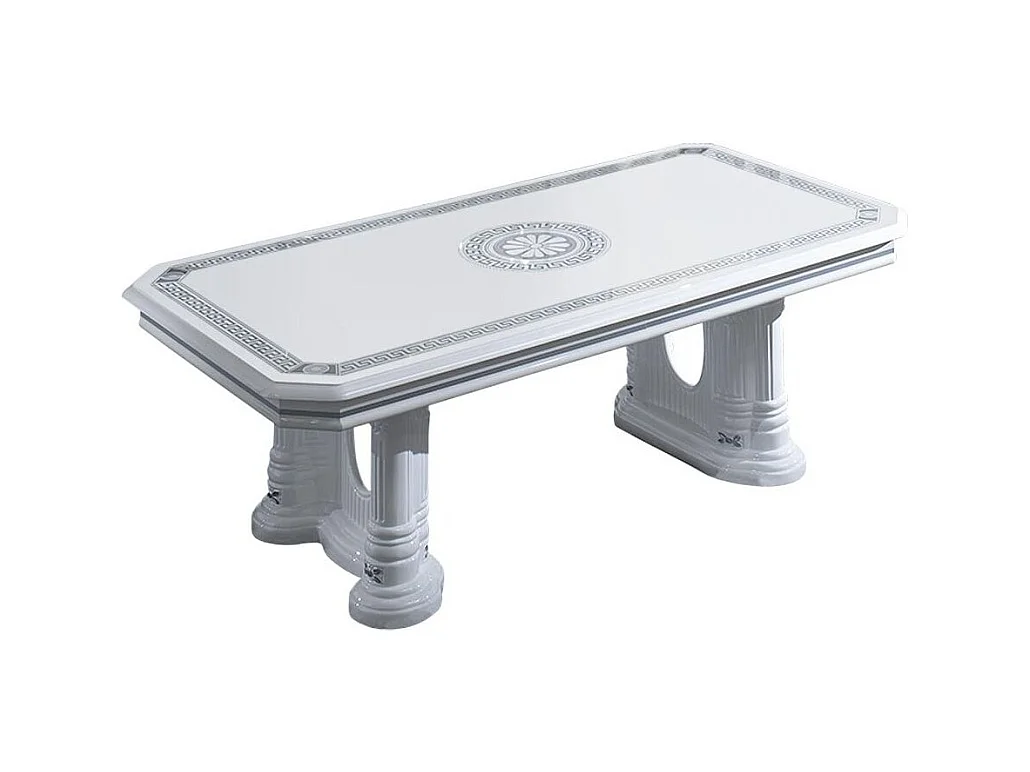 Table basse rectangulaire bois vernis laqué brillant blanc et gris Vinza 130cm