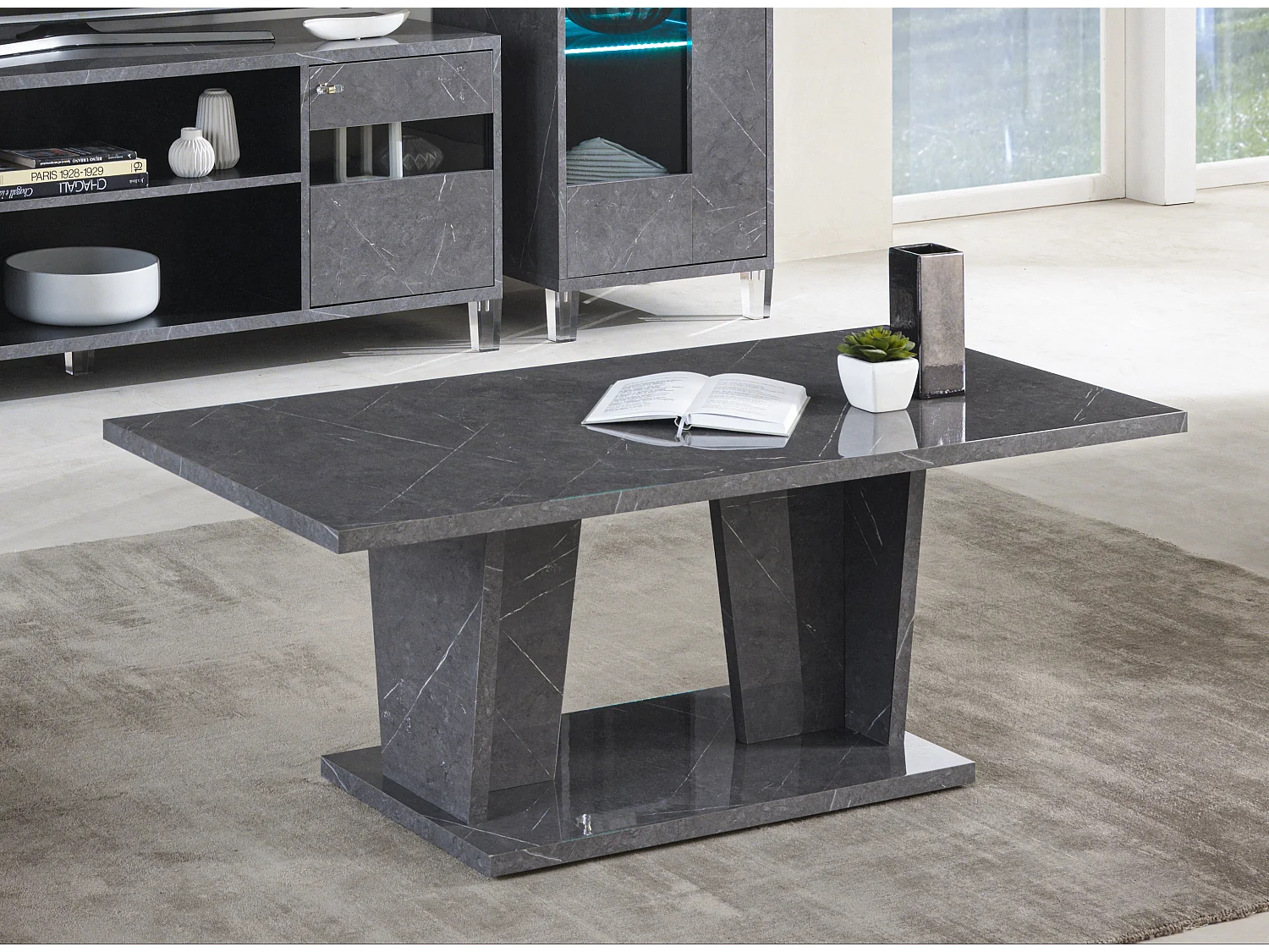 Table basse rectangulaire bois gris effet marbre vernis Botela 120cm