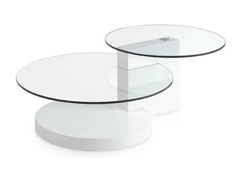 Table basse ronde plateau verre trempé et pieds bois laqué blanc Lina-Couleur Granite