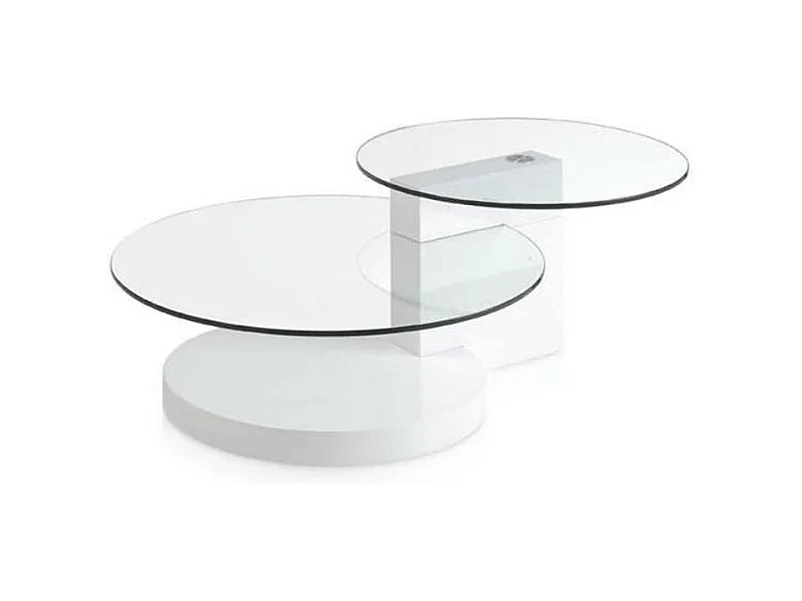Table basse ronde plateau verre trempé et pieds bois laqué blanc Lina-Couleur Granite