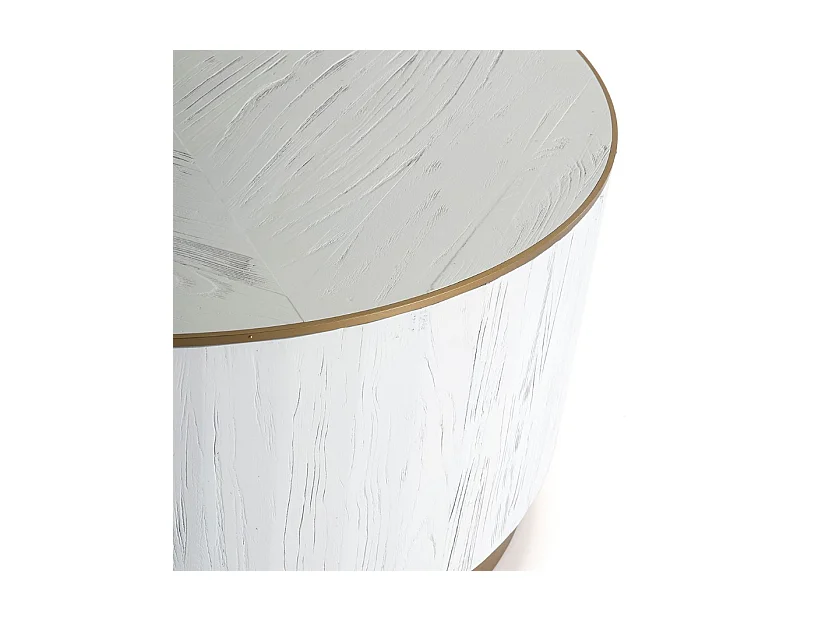 Table basse ronde bois massif blanc et métal doré D 104cm
